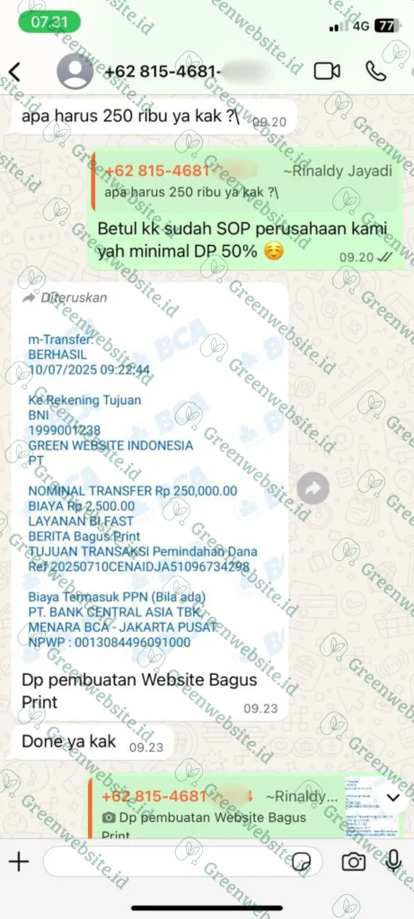 Bukti Transfer Klien 1
